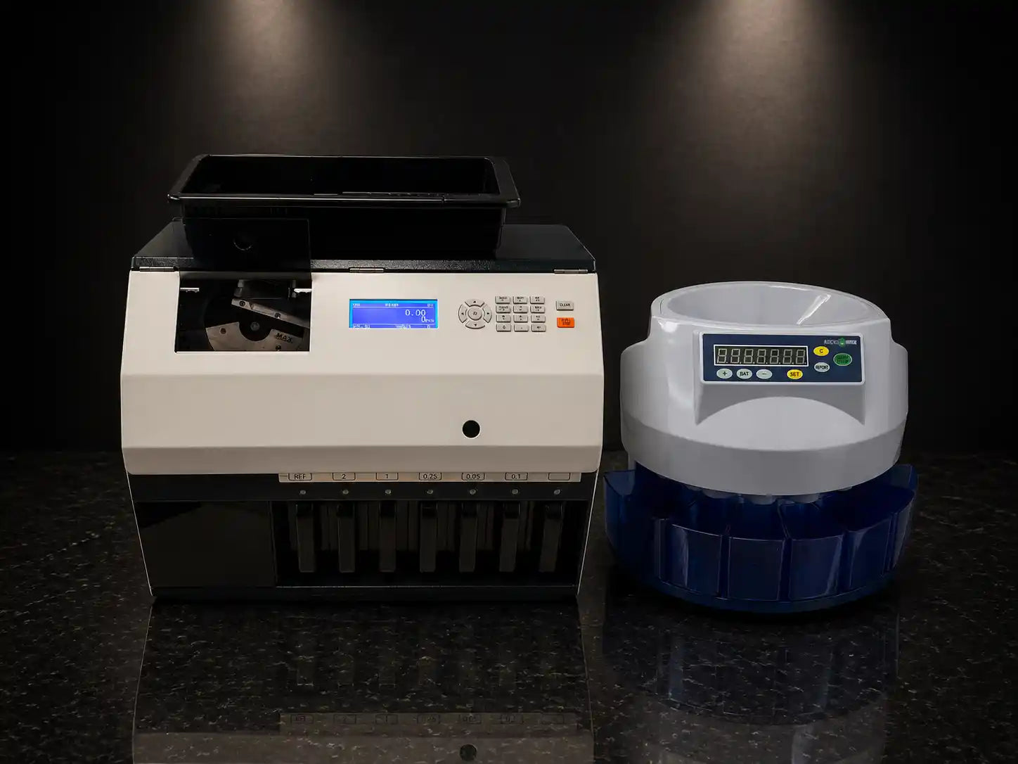 Coin counter and sorter for mixed Canadian coins with automatic batching