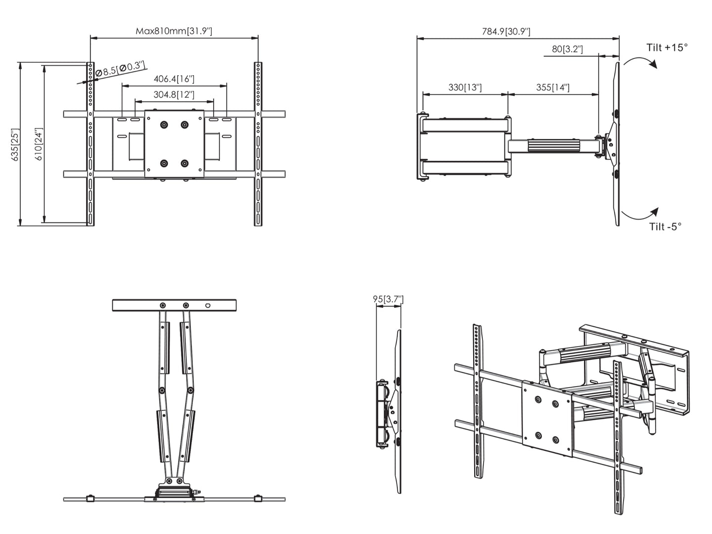 Heavy-Duty Double Arm Full Motion TV Wall Mount for 42" to 90" - Beartvmounts - BM-M4290200